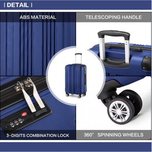 Kono 19/24/28 Inch 3 Piece Set ABS Lightweight Compact Hard Shell Travel Luggage - Navy