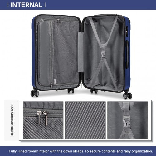 Kono 19/24/28 Inch 3 Piece Set ABS Lightweight Compact Hard Shell Travel Luggage - Navy