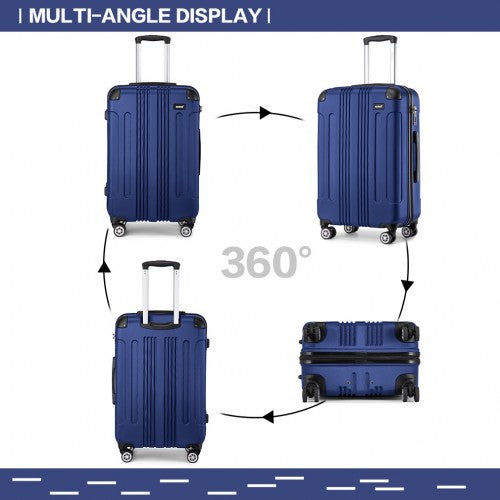 Kono 19/24/28 Inch 3 Piece Set ABS Lightweight Compact Hard Shell Travel Luggage - Navy
