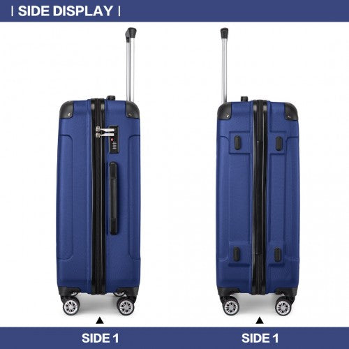 Kono 19/24/28 Inch 3 Piece Set ABS Lightweight Compact Hard Shell Travel Luggage - Navy