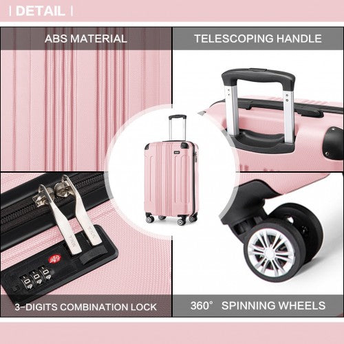 Kono 19 Inch ABS Lightweight Compact Hard Shell Cabin Suitcase Travel Carry - On Luggage - Pink