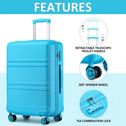 Kono ABS Suitcase Set With 4 Wheel Design Including Vanity Case And Travel Luggage Organiser Bag Set - Blue