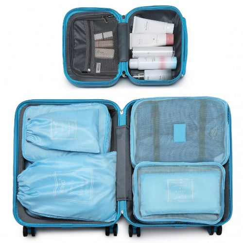 Kono ABS Suitcase Set With 4 Wheel Design Including Vanity Case And Travel Luggage Organiser Bag Set - Blue