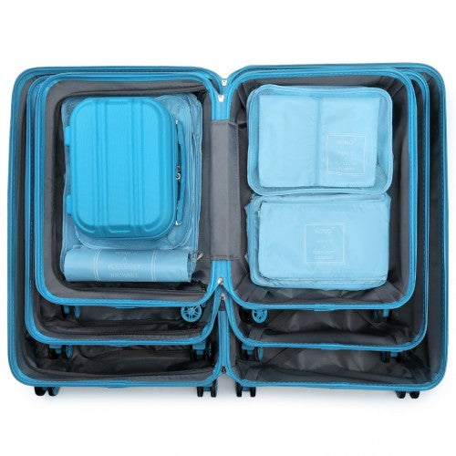 Kono ABS Suitcase Set With 4 Wheel Design Including Vanity Case And Travel Luggage Organiser Bag Set - Blue