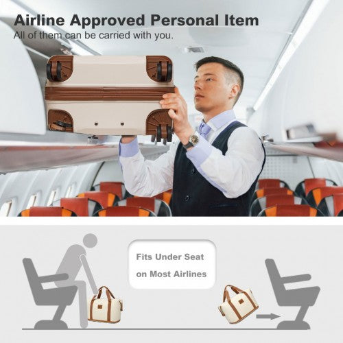 Kono ABS 4 Wheel Suitcase Set With Vanity Case And Weekend Bag And Toiletry Bag - Dark Beige and Brown