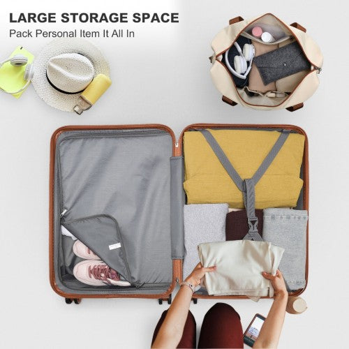 Kono ABS 4 Wheel Suitcase Set With Vanity Case And Weekend Bag And Toiletry Bag - Dark Beige and Brown