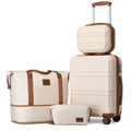 Kono ABS 4 Wheel Suitcase Set With Vanity Case And Weekend Bag And Toiletry Bag - Dark Beige and Brown