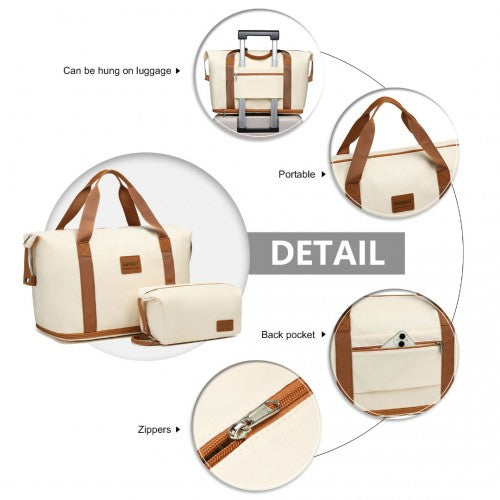 Kono ABS 4 Wheel Suitcase Set With Vanity Case And Weekend Bag And Toiletry Bag - Dark Beige and Brown
