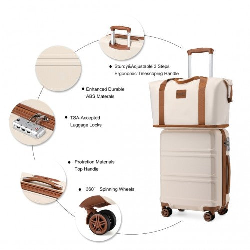 Kono ABS 4 Wheel Suitcase Set With Vanity Case And Weekend Bag And Toiletry Bag - Dark Beige and Brown