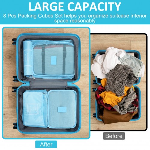 Kono 20 Inch ABS Cabin Size Suitcase with Travel Luggage Organiser Bag Set - Blue