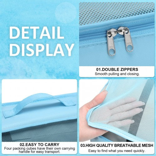Kono 20 Inch ABS Cabin Size Suitcase with Travel Luggage Organiser Bag Set - Blue