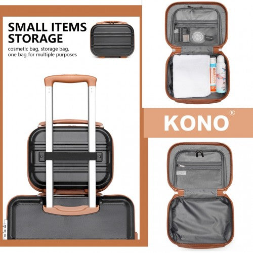 Kono 6 Piece ABS Suitcase Set With 4 Wheel Design Including Vanity Case Weekend Bag And Toiletry Bag - Black And Brown