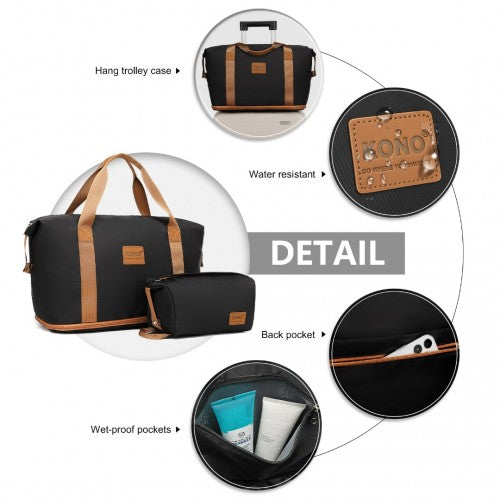 Kono 6 Piece ABS Suitcase Set With 4 Wheel Design Including Vanity Case Weekend Bag And Toiletry Bag - Black And Brown