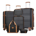Kono 6 Piece ABS Suitcase Set With 4 Wheel Design Including Vanity Case Weekend Bag And Toiletry Bag - Black And Brown