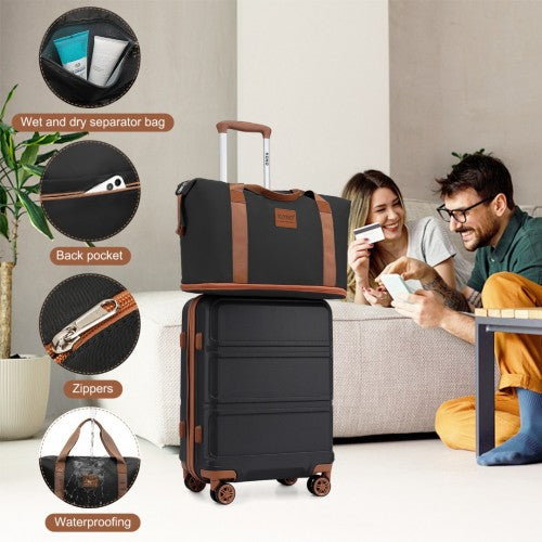 Kono 6 Piece ABS Suitcase Set With 4 Wheel Design Including Vanity Case Weekend Bag And Toiletry Bag - Black And Brown