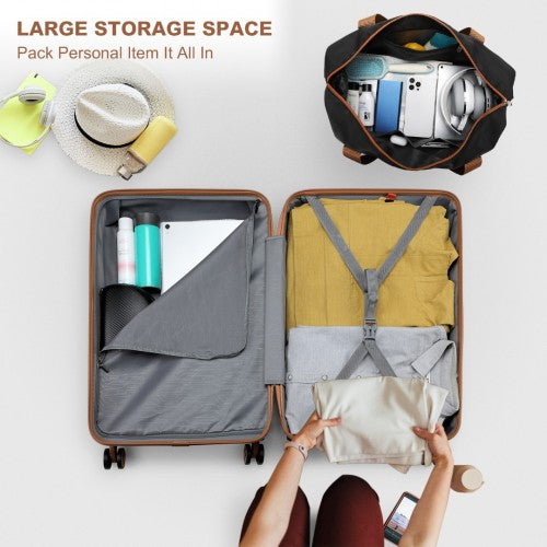 Kono 6 Piece ABS Suitcase Set With 4 Wheel Design Including Vanity Case Weekend Bag And Toiletry Bag - Black And Brown