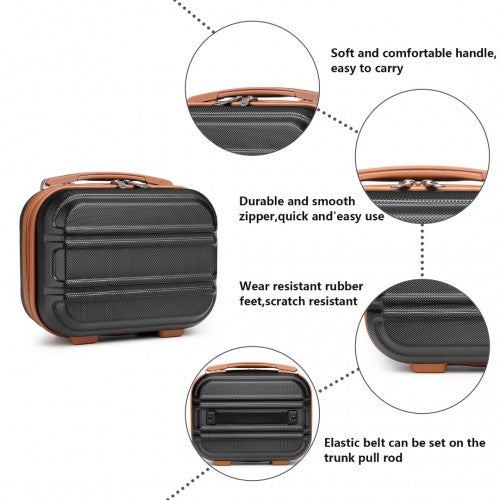 Kono 6 Piece ABS Suitcase Set With 4 Wheel Design Including Vanity Case Weekend Bag And Toiletry Bag - Black And Brown