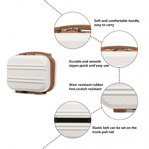 Kono 6 Piece ABS Suitcase Set With 4 Wheel Design Including Vanity Case Weekend Bag And Toiletry Bag - Cream