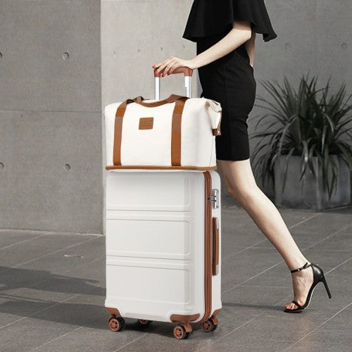 Kono 6 Piece ABS Suitcase Set With 4 Wheel Design Including Vanity Case Weekend Bag And Toiletry Bag - Cream