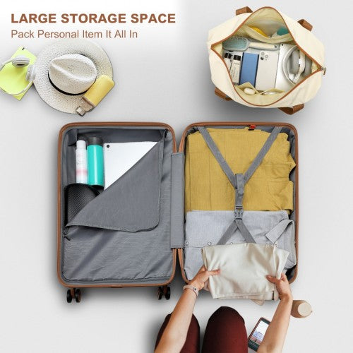 Kono 6 Piece ABS Suitcase Set With 4 Wheel Design Including Vanity Case Weekend Bag And Toiletry Bag - Cream