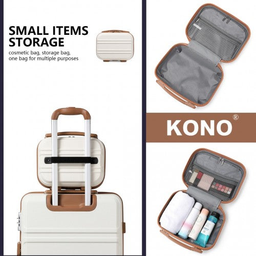 Kono 6 Piece ABS Suitcase Set With 4 Wheel Design Including Vanity Case Weekend Bag And Toiletry Bag - Cream