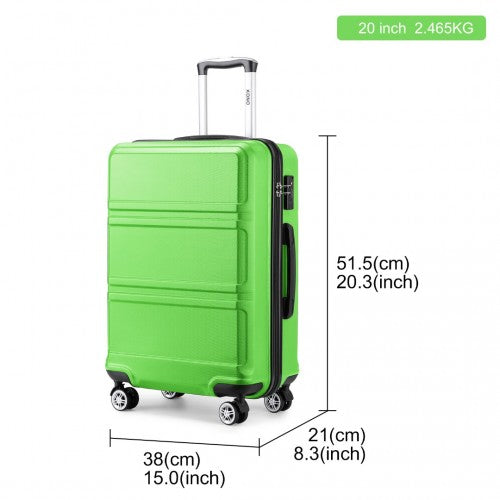 Kono ABS 20 Inch Sculpted Horizontal Design Cabin Luggage - Green
