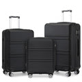 Kono ABS Sculpted Horizontal Design 3 Piece Suitcase Set - Black