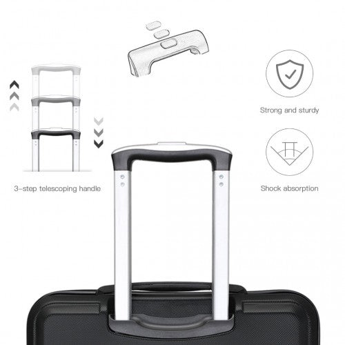 Kono ABS Sculpted Horizontal Design 3 Piece Suitcase Set - Black