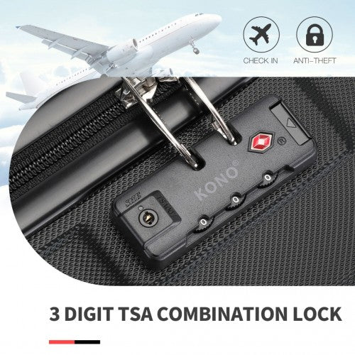 Kono ABS Sculpted Horizontal Design 3 Piece Suitcase Set - Black