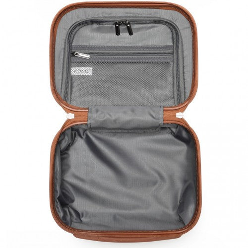 Kono ABS 4 Wheel Suitcase Set with Vanity Case - Black And Brown