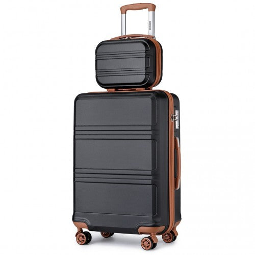 Kono ABS 4 Wheel Suitcase Set with Vanity Case - Black And Brown