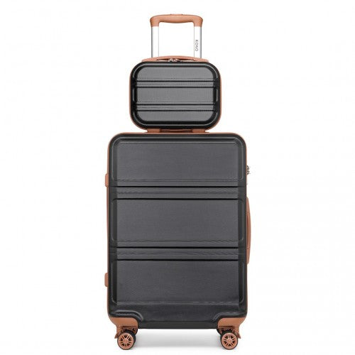 Kono ABS 4 Wheel Suitcase Set with Vanity Case - Black And Brown