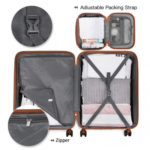 Kono ABS 4 Wheel Suitcase Set with Vanity Case - Black And Brown