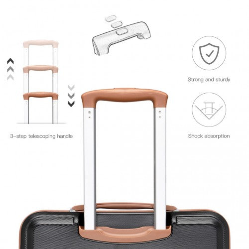Kono ABS 4 Wheel Suitcase Set with Vanity Case - Black And Brown