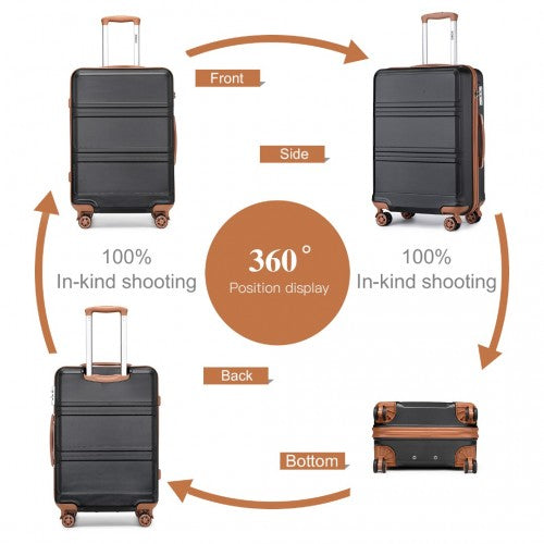 Kono ABS 20 Inch Sculpted Horizontal Design Cabin Luggage - Black And Brown