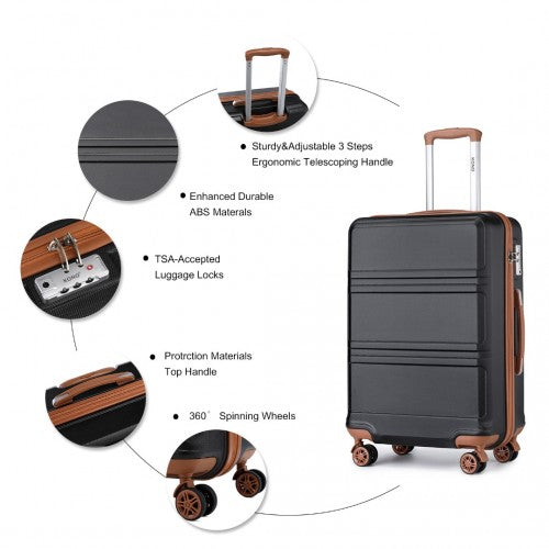 Kono ABS 20 Inch Sculpted Horizontal Design Cabin Luggage - Black And Brown