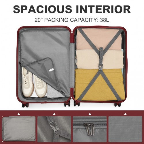 Kono ABS 20 Inch Sculpted Horizontal Design Cabin Luggage - Burgundy