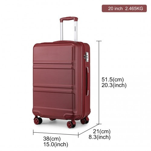 Kono ABS 20 Inch Sculpted Horizontal Design Cabin Luggage - Burgundy