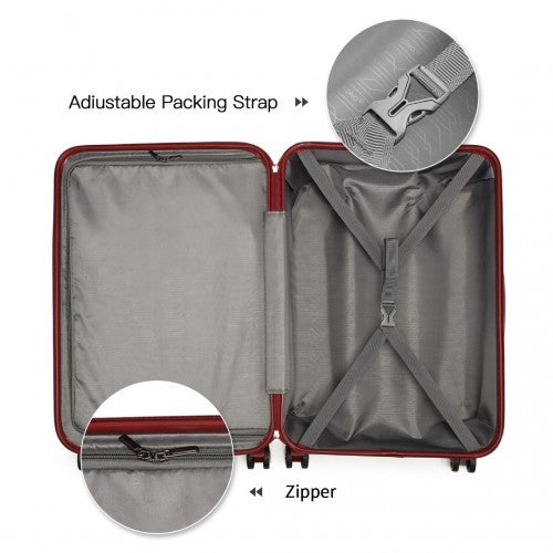 Kono ABS 20 Inch Sculpted Horizontal Design Cabin Luggage - Burgundy