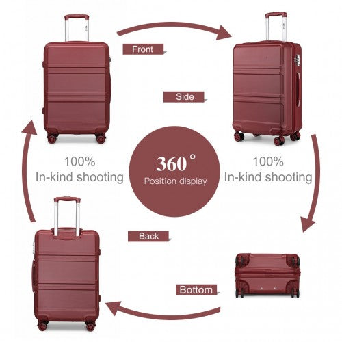Kono ABS 20 Inch Sculpted Horizontal Design Cabin Luggage - Burgundy