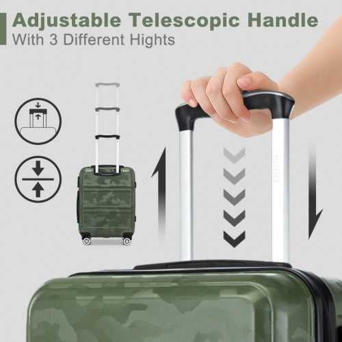 Kono ABS 20 Inch Sculpted Horizontal Design Cabin Luggage - Camouflage Green And Black