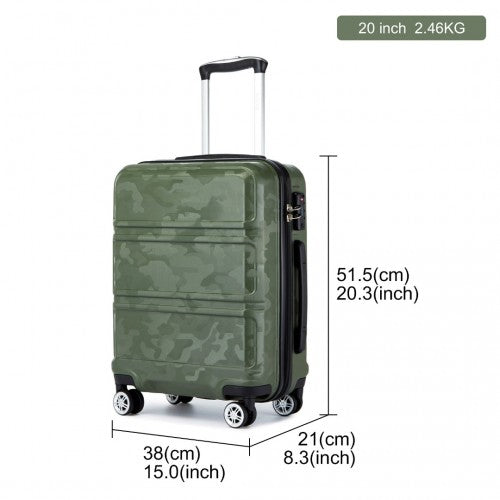 Kono ABS 20 Inch Sculpted Horizontal Design Cabin Luggage - Camouflage Green And Black
