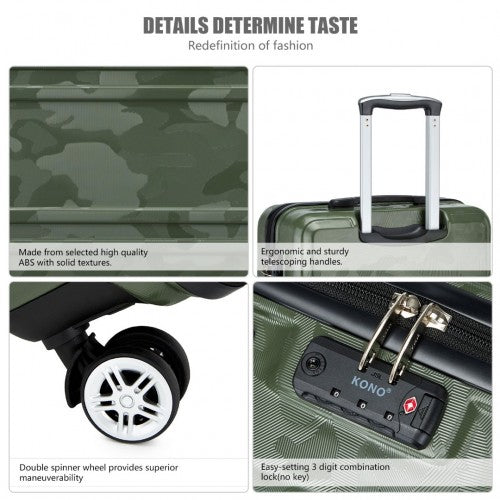 Kono ABS 20 Inch Sculpted Horizontal Design Cabin Luggage - Camouflage Green And Black