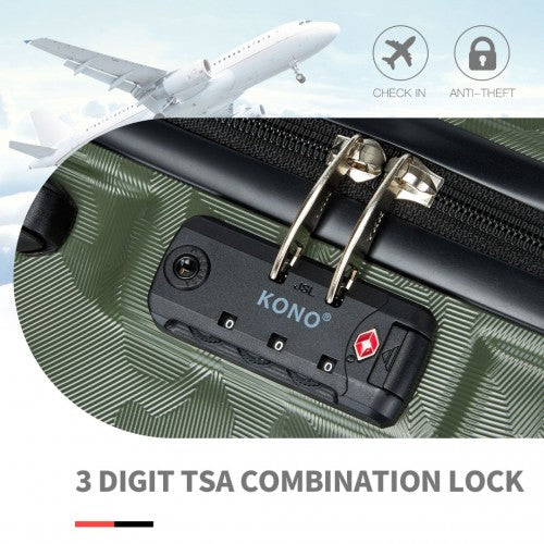 Kono ABS 20 Inch Sculpted Horizontal Design Cabin Luggage - Camouflage Green And Black