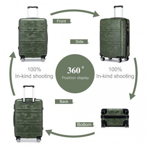 Kono ABS 20 Inch Sculpted Horizontal Design Cabin Luggage - Camouflage Green And Black