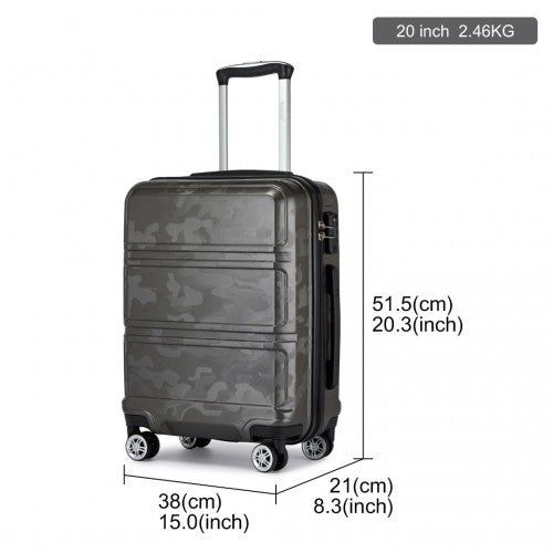 Kono ABS 20 Inch Sculpted Horizontal Design Cabin Luggage - Camouflage Grey And Black