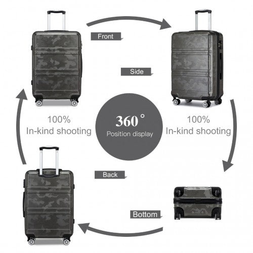 Kono ABS 20 Inch Sculpted Horizontal Design Cabin Luggage - Camouflage Grey And Black