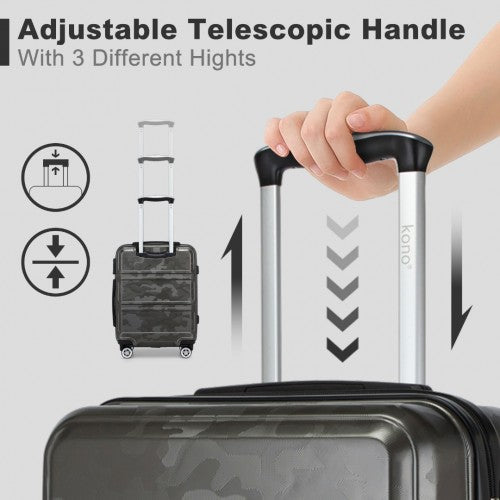 Kono ABS 20 Inch Sculpted Horizontal Design Cabin Luggage - Camouflage Grey And Black