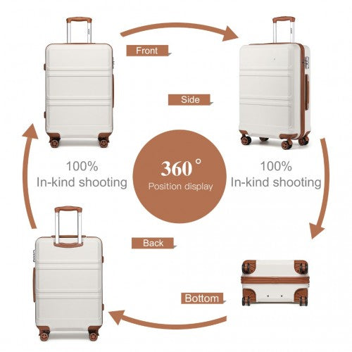 Kono ABS 20 Inch Sculpted Horizontal Design Cabin Luggage - Cream