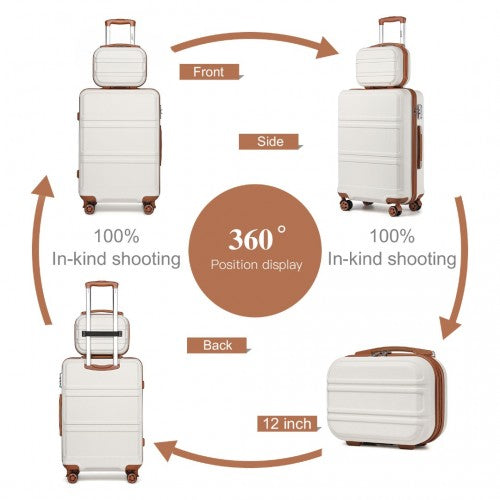Kono ABS 4 Wheel Suitcase Set with Vanity Case - Cream